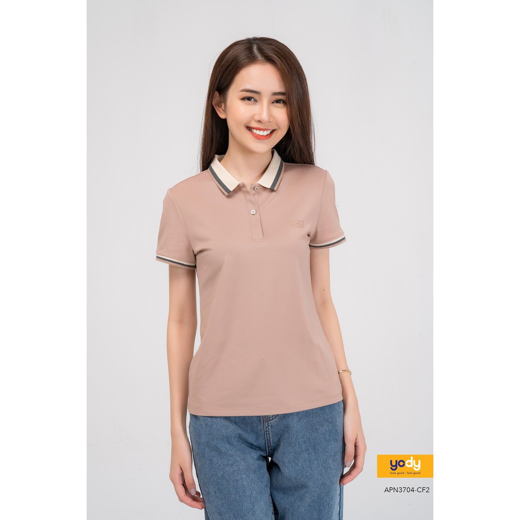 Áo Polo Nữ YODY Pique Mắt Chim Phối Kẻ, Cộc Tay Có Cổ Thoáng Mát APN3704