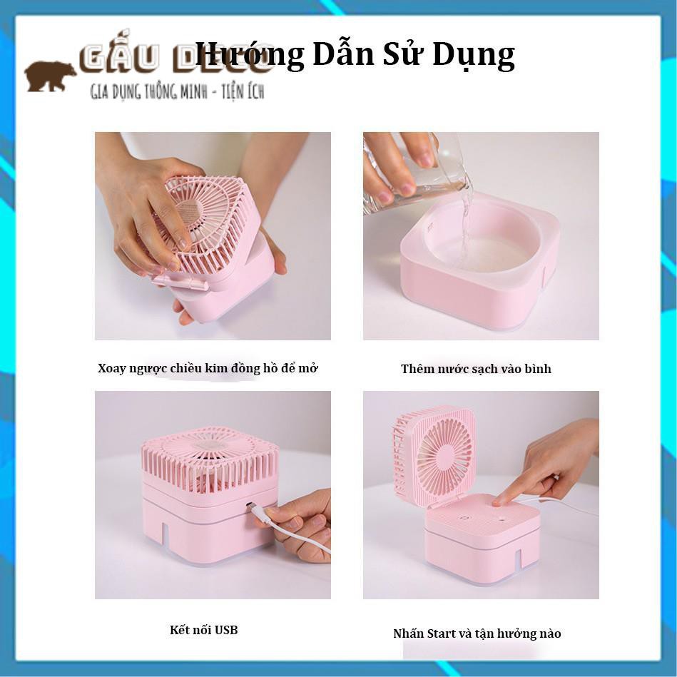 Quạt Mini Phun Sương Để Bàn [FREESHIP]  Gấp Gọn Magic Cube 3 Chế Độ Mát, Tự Động Tạo Ẩm Trong 3H Cao Cấp