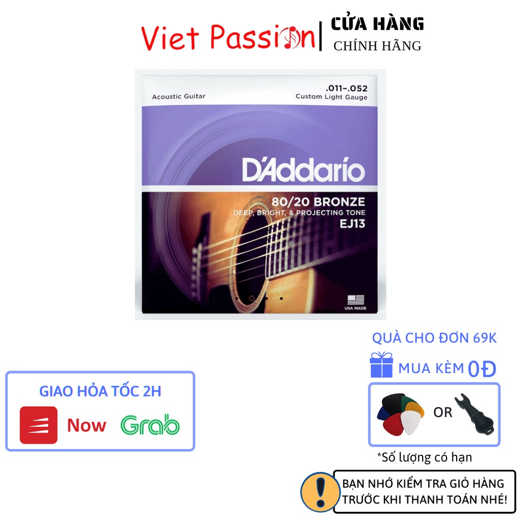 Dây đàn guitar acoustic D'addario Chính Hãng EXP26 EZ910 EJ13 EZ900 EZ920 dây sắt Viet Passion