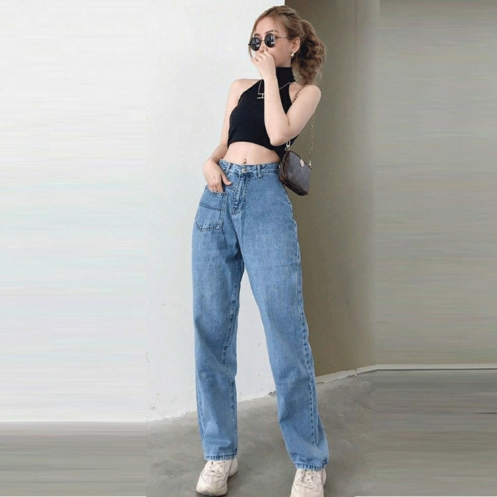 Quần jean nữ ống rộng ❤️ Quần bò nữ lưng cao có 1 túi trước, dáng suông trẻ trung - QJ14 | BigBuy360 - bigbuy360.vn