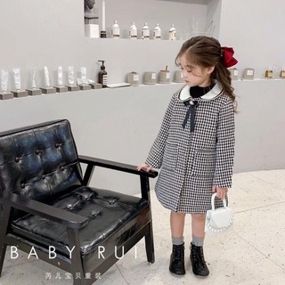Áo dạ kẻ cổ trắng cho bé gái
