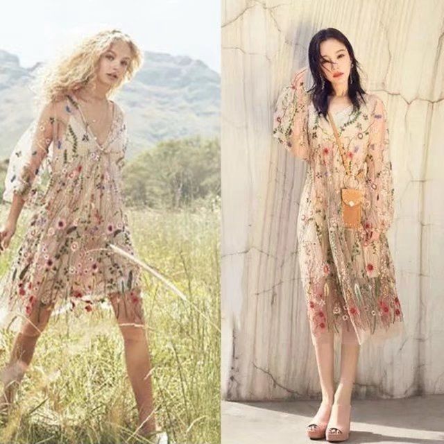 Váy ren thêu hoa dáng rộng | BigBuy360 - bigbuy360.vn