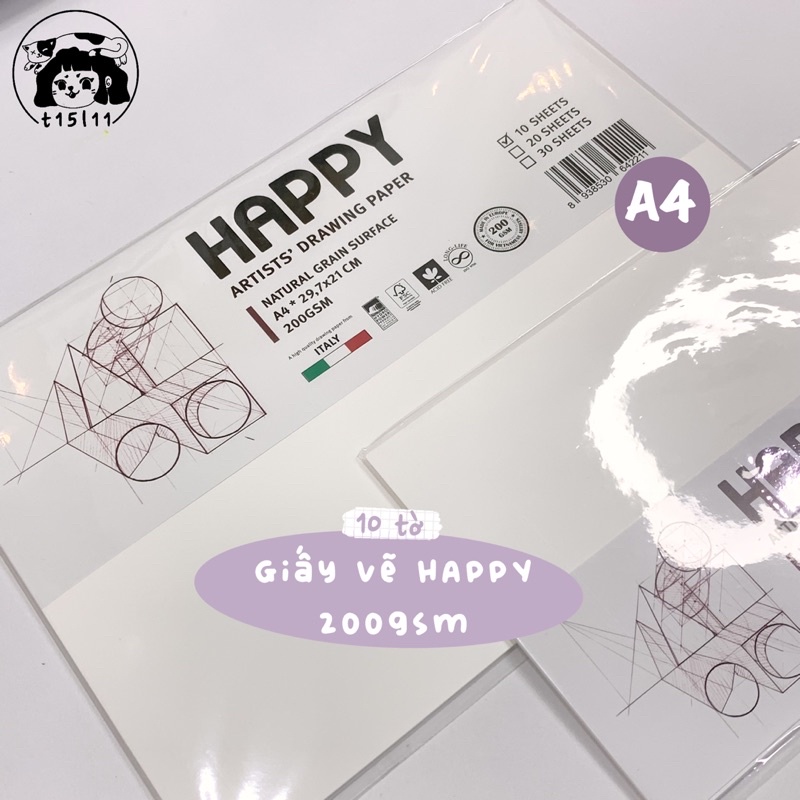 [t15l11] Giấy vẽ sáp dầu Happy Days 200gsm A5/A4