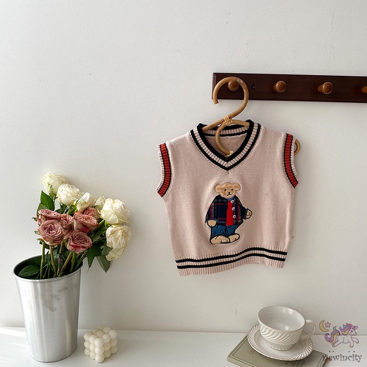 Áo Sweater Dệt Kim Sát Nách Hoạ Tiết Hoạt Hình Phong Cách Hàn Quốc Cho Bé