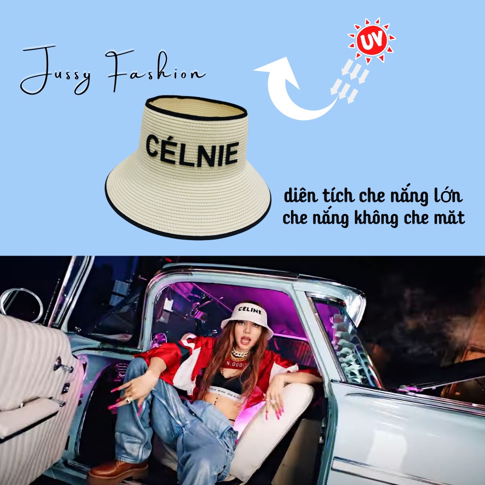 Mũ Cói Rộng Vành Hở Nóc Hot Trend Jussy Fashion Kiểu Nón Cói Lisa Venom Cao Cấp Form Đẹp Tặng Kèm Hộp