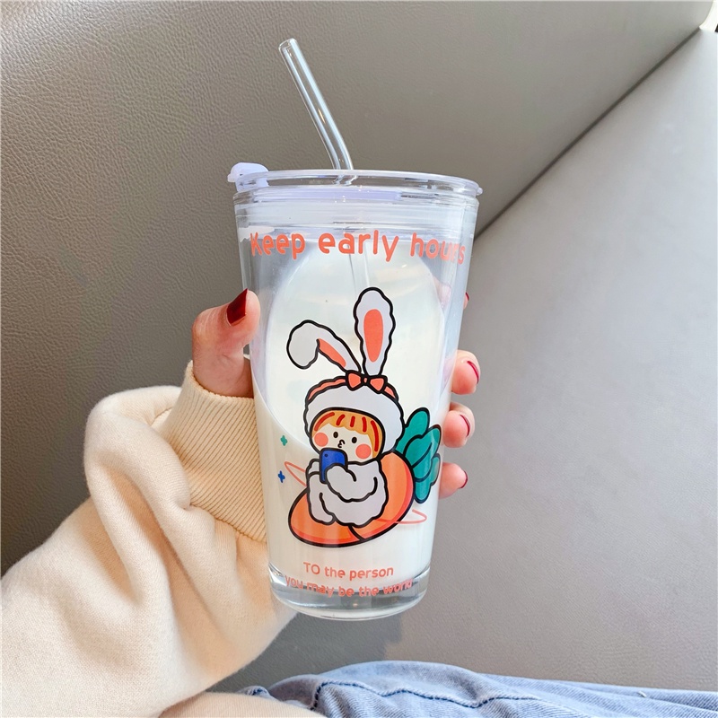 Cốc, Ly Thủy Tinh Uống Trà, Cafe Fruit Bunny Đáng Yêu