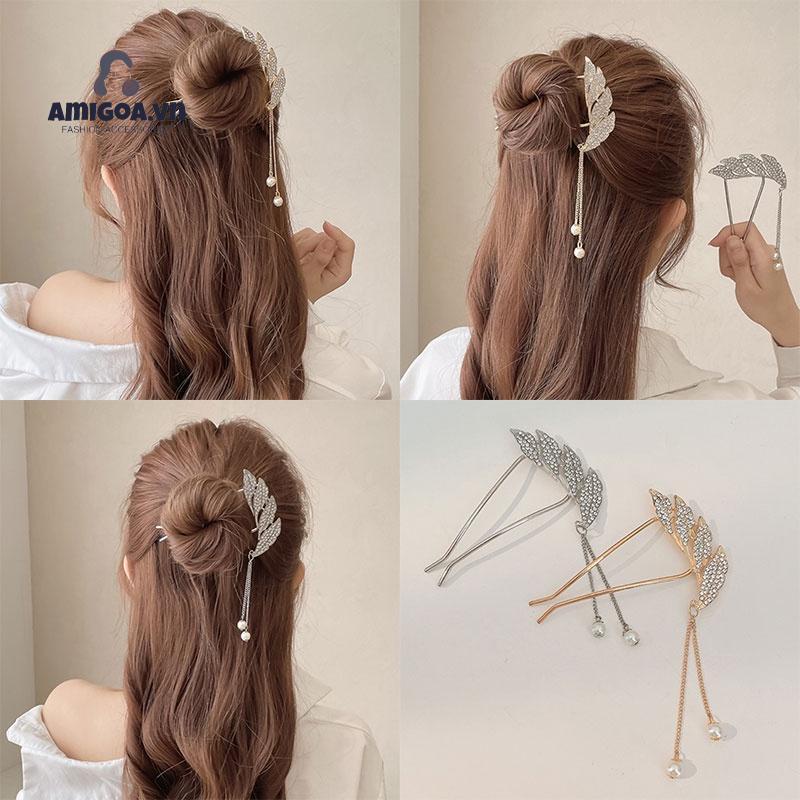 ✨✨Trâm Cài Tóc Hình Chữ U Phối Lông Vũ Tua Rua Thời Trang Cho Nữ