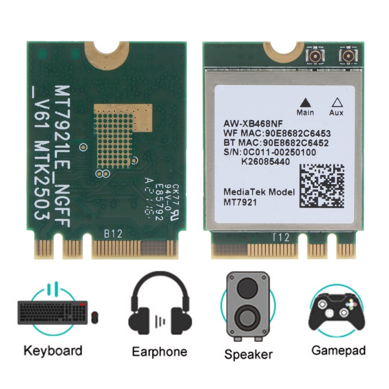Thẻ wifi Không Dây Wi-Fi 6 BT 5.2 M.2 2230 wifi 802.11A ac MT7921K wifi 6 Cho PC Laptop