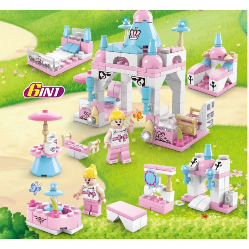 BỘ ĐỒ CHƠI XẾP HÌNH LEGO 6 IN 1 137 CHI TIẾT LÂU ĐÀI MÀU HỒNG