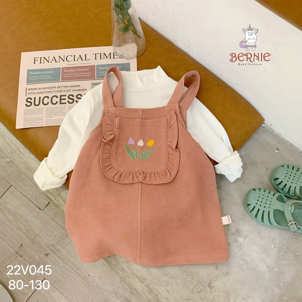 Set yếm nhung kèm áo trắng cổ lọ cho bé gái, set 2 chi tiết yếm thời trang đẹp