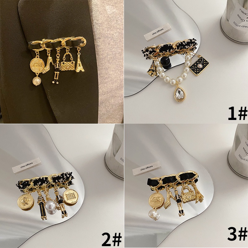 Ghim Cài Áo Kim Loại Đính Ngọc Trai Họa Tiết Hoạt Hình Chống Trượt Phong Cách Retro