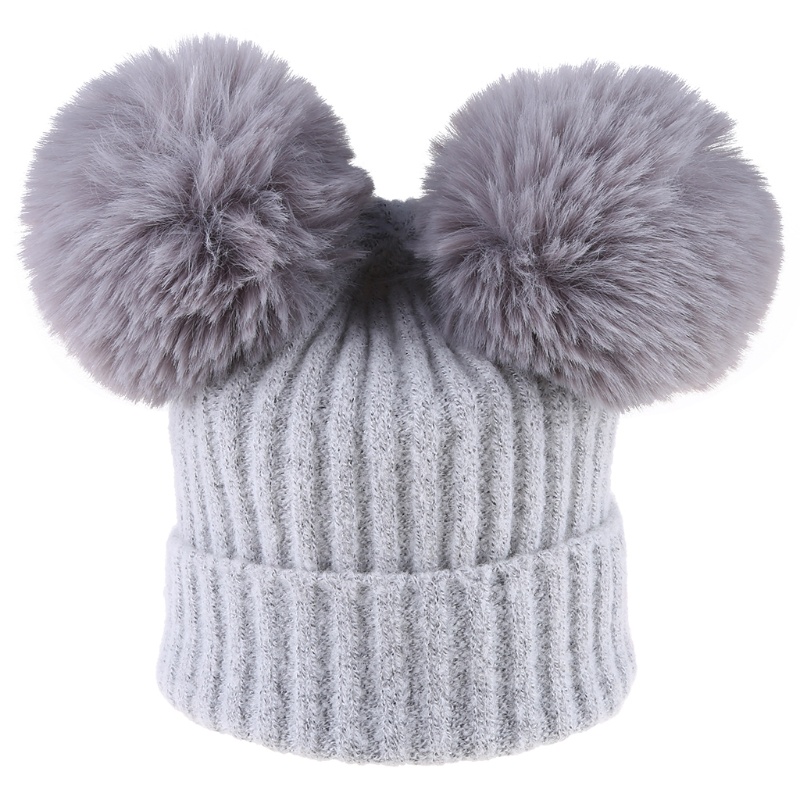 Mũ Len Trùm Đầu Giữ Ấm Mùa Đông Phối Bóng Lông Dễ Thương Cho Bé