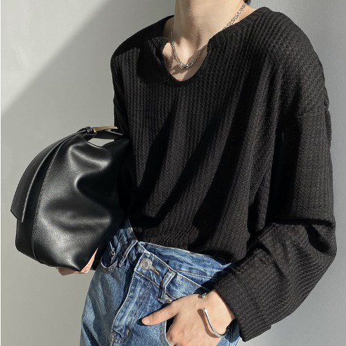 Áo len dệt kim tay dài màu trơn dáng rộng cho nam | BigBuy360 - bigbuy360.vn