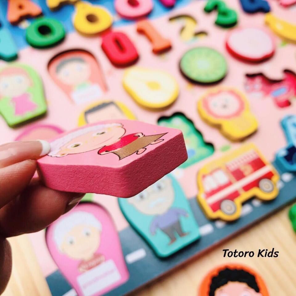 Bảng ghép gỗ số và chữ cái đồ chơi học tập thông minh cho bé 2 3 4 tuổi