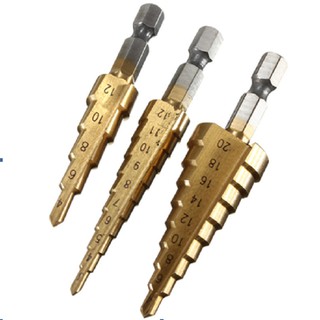 Bộ 3 mũi khoan tháp 3-20mm: Phủ titan, siêu cứng, siêu sắc (khoan bậc)