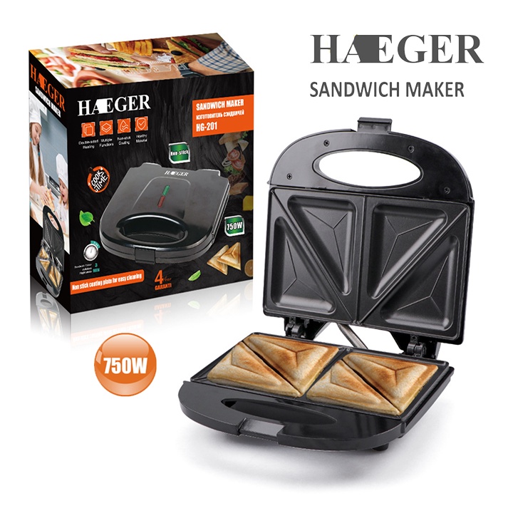 Máy nướng bánh mì, máy kẹp bánh sandwich, bánh waffle làm đồ ăn sáng chính hãng Haeger [BH 12 Tháng]