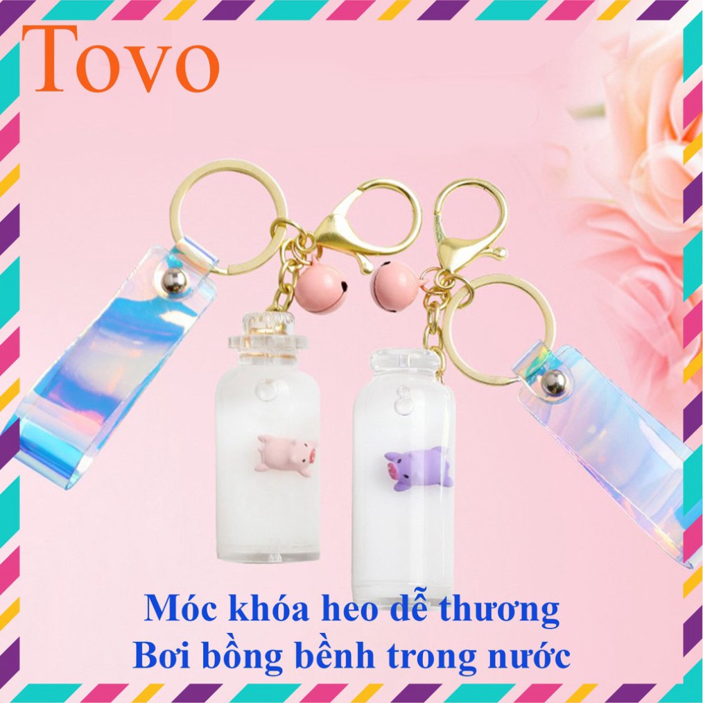 Móc khóa heo bơi bồng bềnh trong nước dễ thương, treo chìa khóa, balo, ví cute đáng yêu