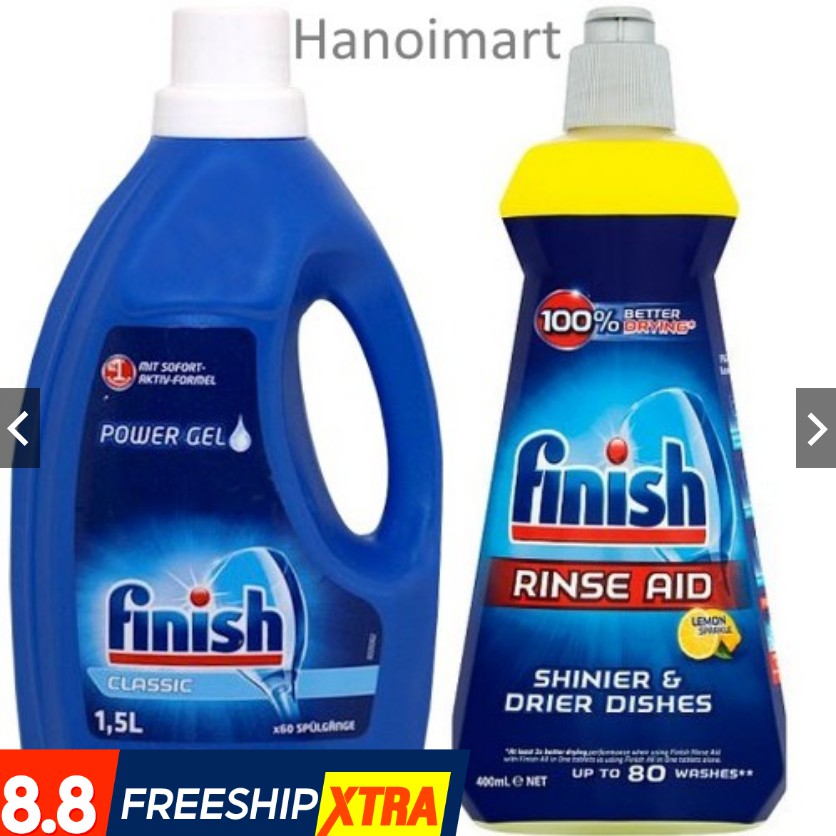 Combo Nước rửa bát Finish Gel 1,5L Gel+Nước làm bóng finish 400ml - Combo Giá Rẻ