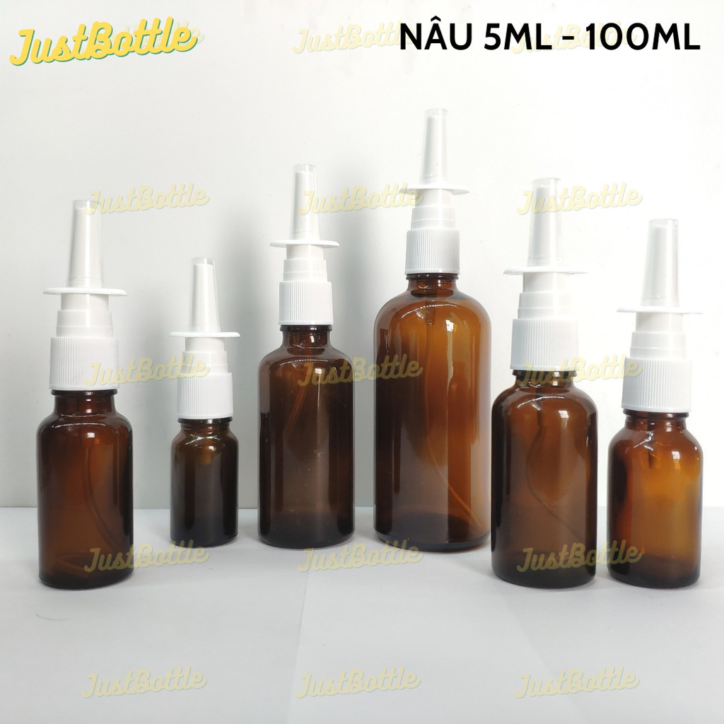 CHAI THỦY TINH XỊT MŨI PHUN SƯƠNG/ LỌ CHIẾT MỸ PHẨM RỮA MŨI TRONG NÂU XANH LÁ 5ML 10ML 15ML 20ML 30ML 50ML 100ML