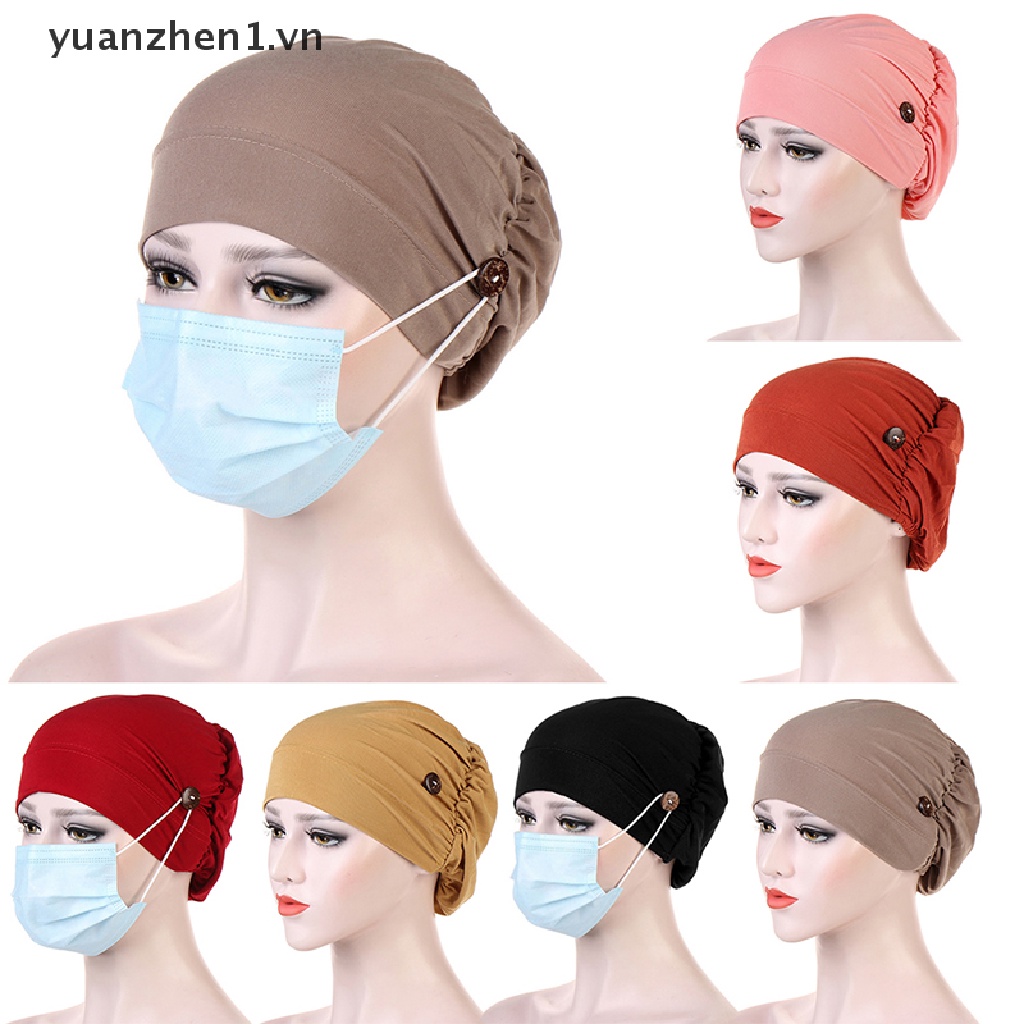Mũ Trùm Đầu Kèm Khăn Đội Đầu 2 Nút Thời Trang Cho Nữ