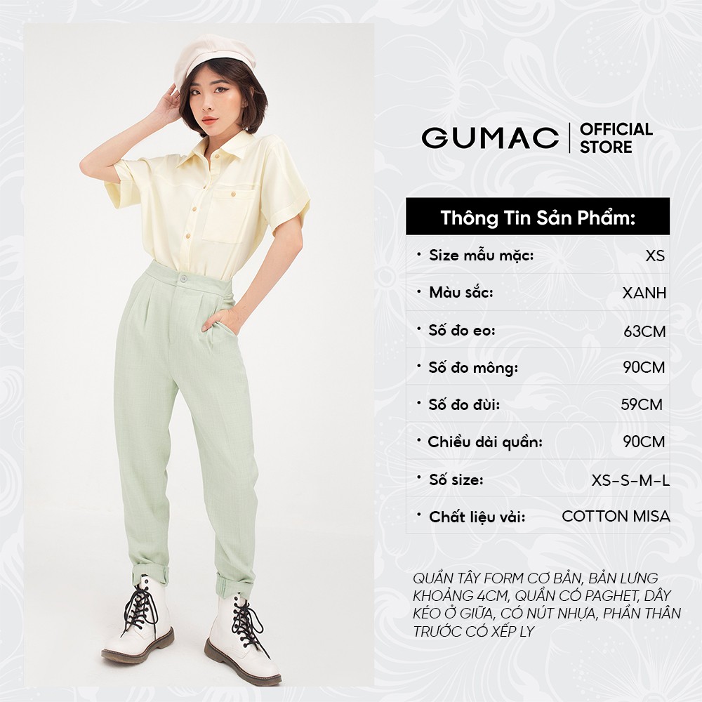 [Mã WABRGU245 giảm 15% tối đa 100k đơn 199k] Quần tây nữ xếp ly GUMAC hàn quốc, nhiều màu đủ size năng động QB425