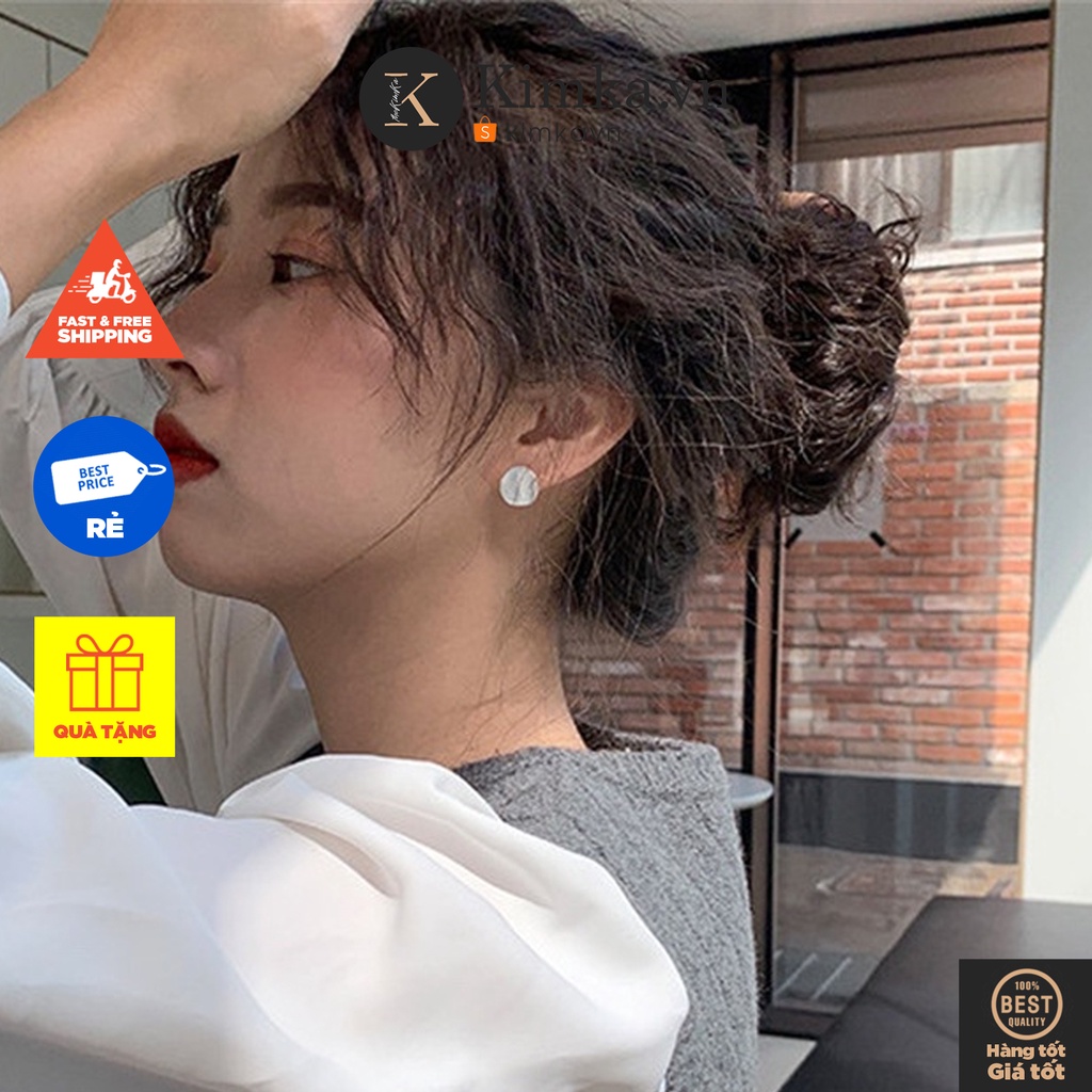 (0565) Khuyên Tai Lá Tròn Nhám Đơn Giản Thanh Lịch Hàn Quốc