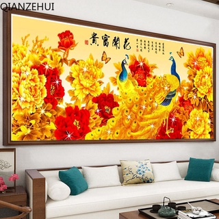 Bộ dụng cụ thêu tranh chữ thập 11ct diy hình hoa và chim công vàng