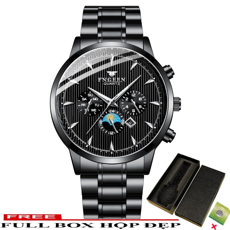 (SIÊU PHẨM 2019) Đồng Hồ Nam FNGEEN JAPAN F6688 Mặt Vân 3D Dây Thép Không Gỉ Cao Cấp
