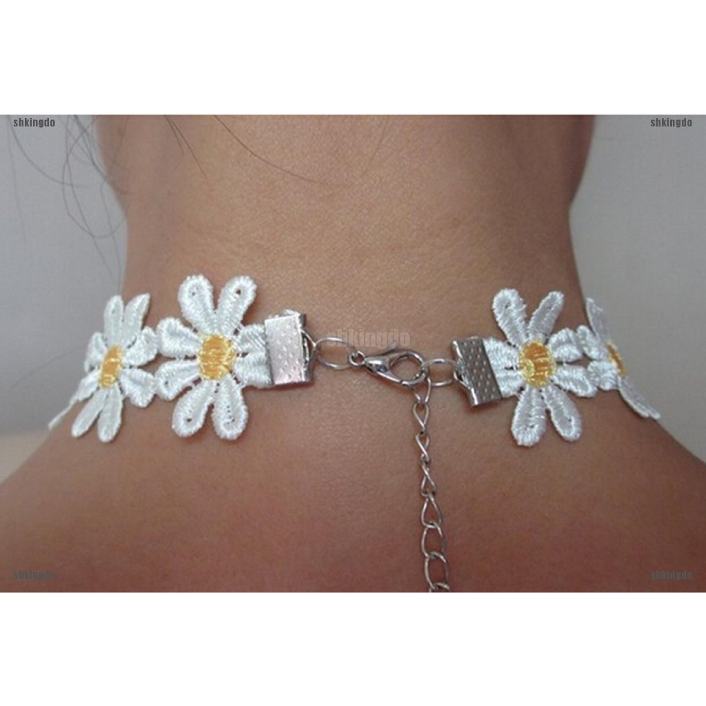 THINH Vòng Cổ Choker Đính Hoa Trắng Vàng Phong Cách Boho