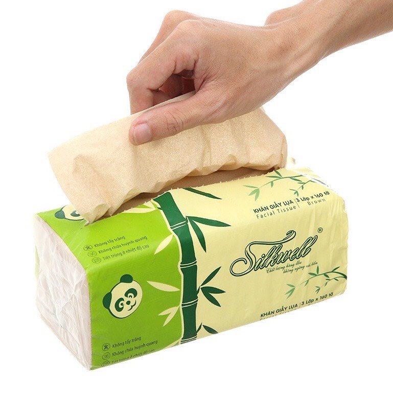 Khăn Giấy Ăn Gấu Trúc Silkwell 160 Tờ X 3 Lớp - Không Chất Tẩy Trắng