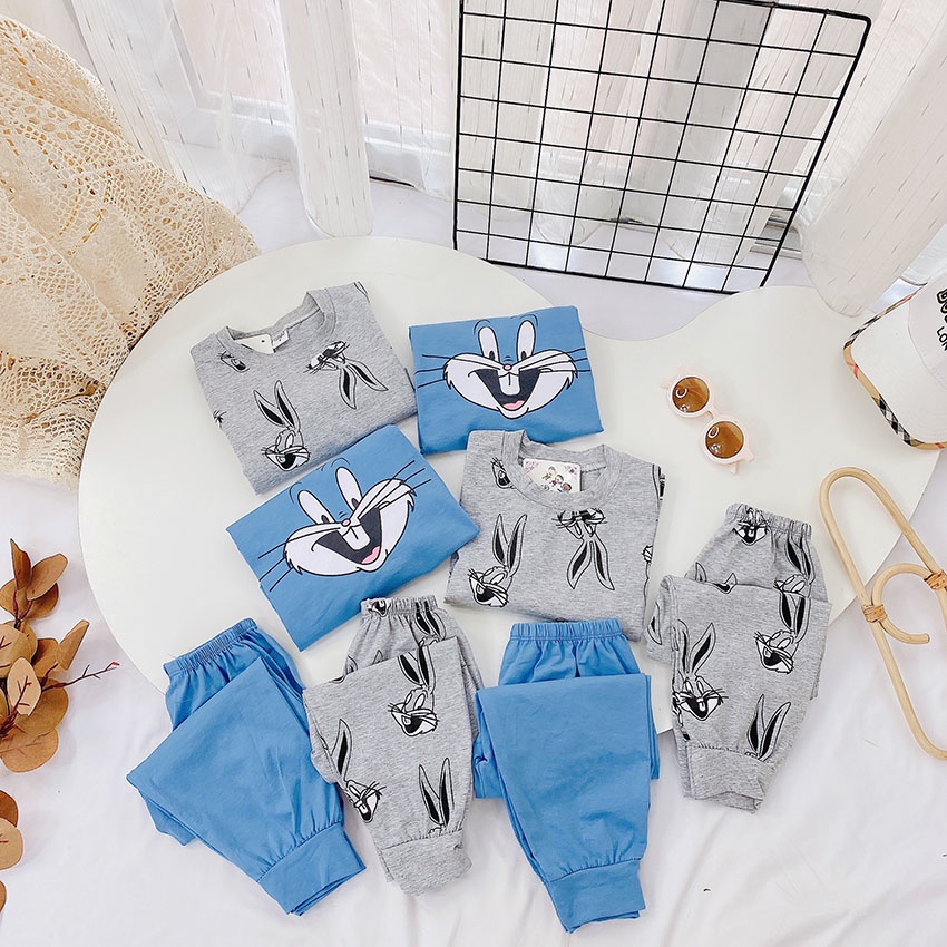 Bộ Quần Áo Dài Tay Thu Đông In Hình THỎ GHI Cho Bé Từ 6-18kg Mã DT33