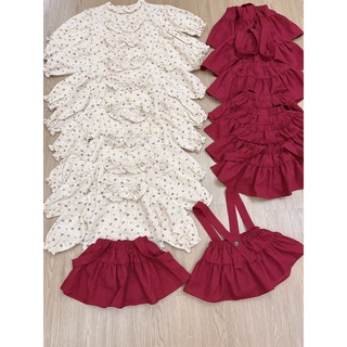 [Hany Baby] Set Áo Hoa Nhí + Váy Linen Đỏ Đô