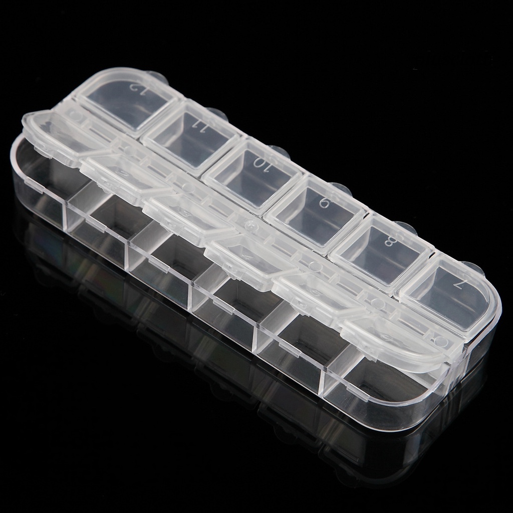 Bộ 5 Hộp Nhựa Trong Suốt 12 Ngăn Đựng Trang Sức / Hạt Trang Trí Móng Tay