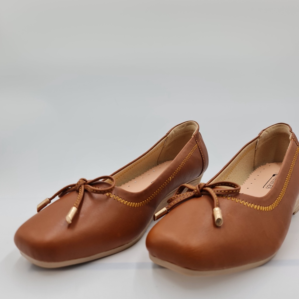 Giày đế xuồng nữ 3p LUNASHOES 25807 mũi vuông có nơ da bò thật đế tpr chống trơn lót siêu êm bảo hành 2 năm