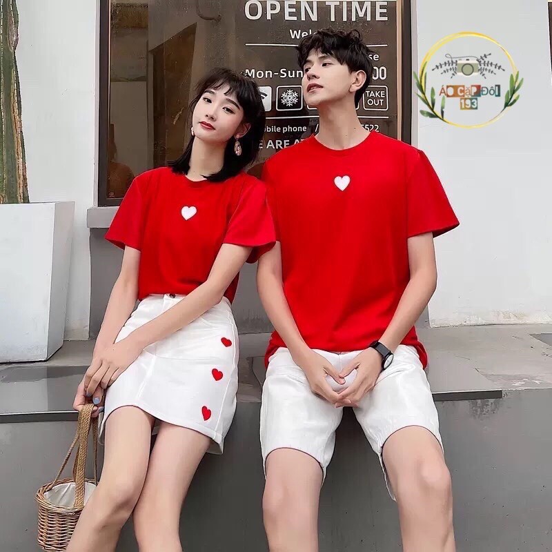 áo thun cả gia đình cặp đôi in hình tim đơn giản dễ thương cotton dễ chịu mát mẻ