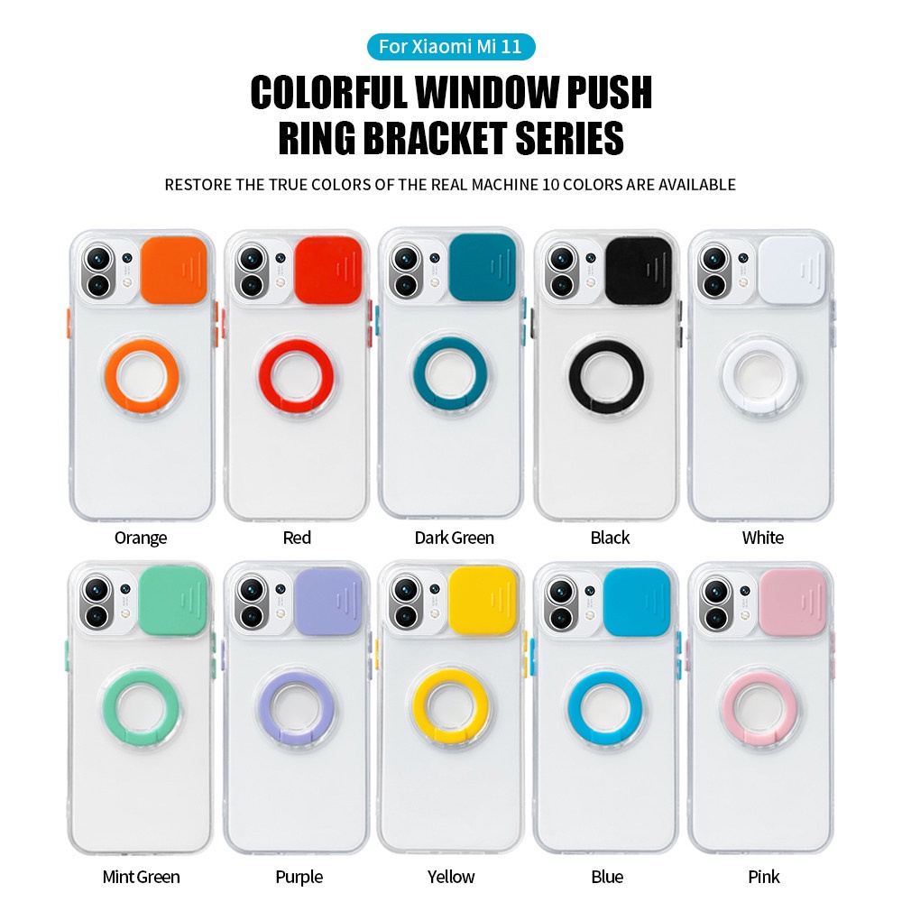 Trượt Máy Ảnh Ốp Lưng Cho Xiaomi Redmi Note 11 Note 11s Note 11 Pro MI 11T Mi 11T Pro Mi 11 Lite NE 5G Mi 11 Pro Mi 11 Trong Suốt TPU Đèn Vòng Có Chân Đế Và Giá Đỡ Điện Thoại Bảo Vệ
