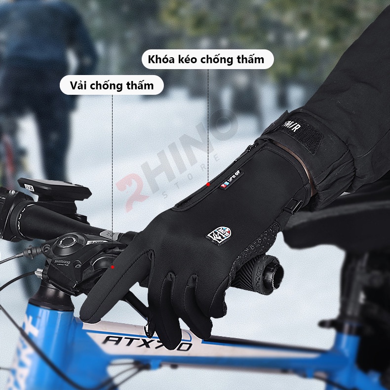 Găng tay giữ ấm mùa đông chống gió, kháng nước mưa Rhino G901 chống trượt đi xe máy, xe đạp lót nỉ