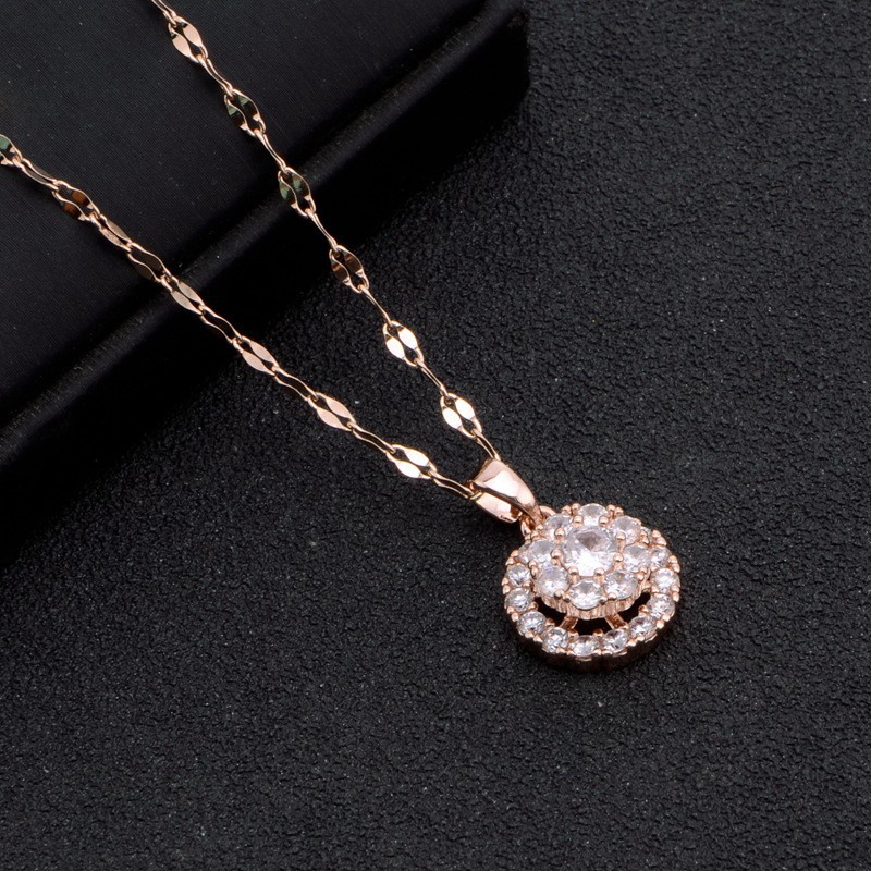 Nhẫn Tròn Bằng Thép Titan Đính Kim Cương Toàn Diện | Dây Chuyền Mặt Tròn Đính Đá Zircon Nhiều Màu Sắc Không Gỉ Chống Nhạy Cảm