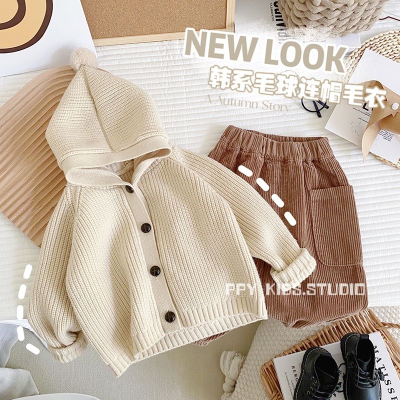 Áo Khoác Cardigan Dệt Kim Có Mũ Trùm Kiểu Anh Thời Trang Mùa Thu 2022 Cho Bé Gái / Bé Trai