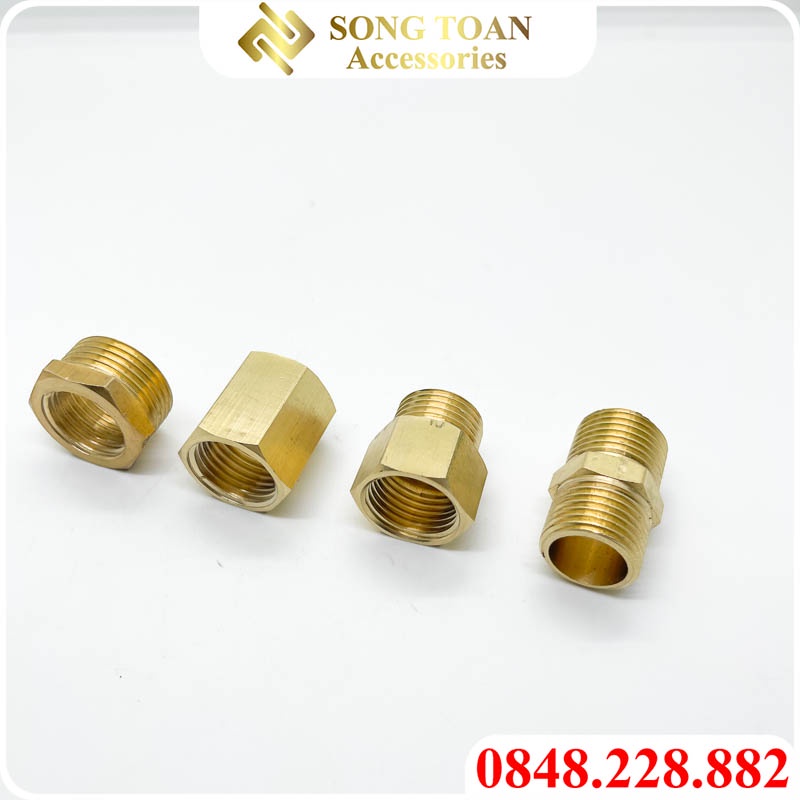 Bịch 10 Cái - Đầu Nối Ren Trong Ren Ngoài - Đồng Thau Sản Xuất Theo Ren Thông Dụng BSP Hệ G - Lơ Kép Măng Sông Cả Rá