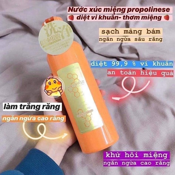 Nước súc miệng nhật Propolinse chai 600ml màu vàng chiết xuất sáp ong làm sạch mảng bám, ngăn ngừa hôi miệng