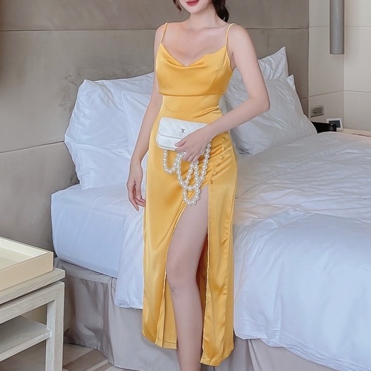  [BBSTORE'S] Đầm Hai Dây Xẻ Tà Phi Lụa -TK519