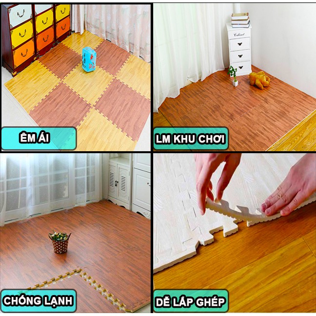[CHỌN MẪU] Thảm xốp lót sàn cho bé 💥 Thảm xốp vân gỗ 60x60 cao cấp, không mùi, không thấm nước, an toàn cho bé
