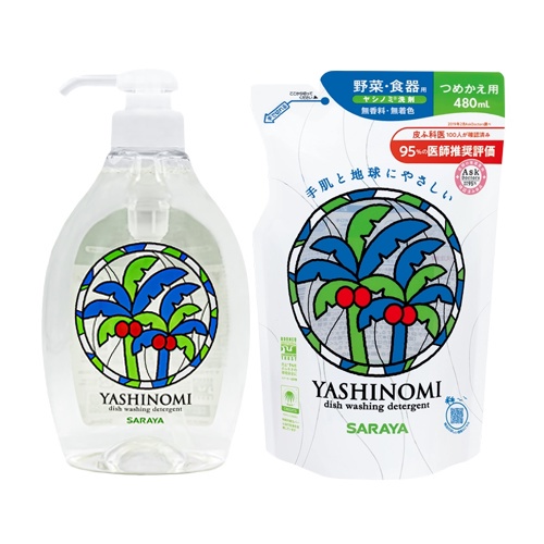Combo nước rửa rau củ quả/chén bát Yashinomi chai 500ml và túi 480ml
