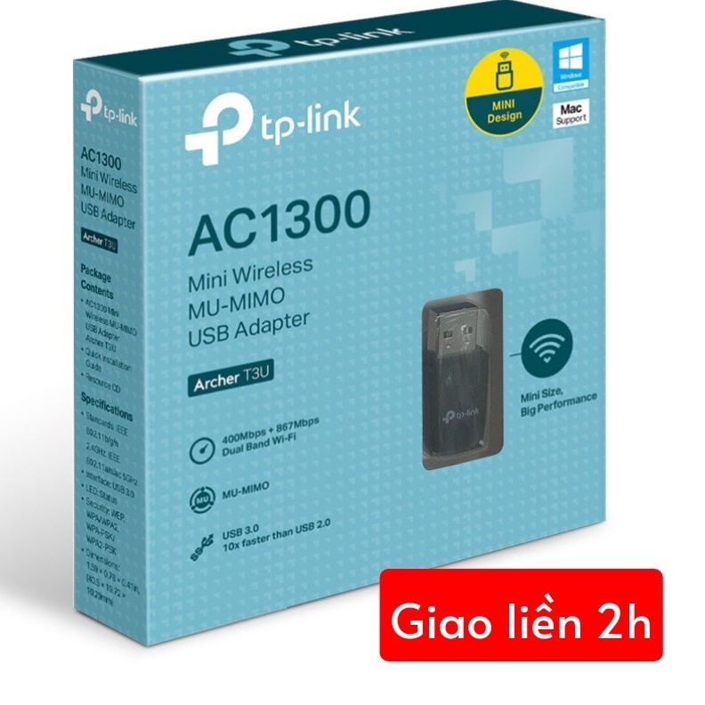 USB WiFi TP LINK 1300Mbps tốc độ cao - Adapter WiFi TpLink thu sóng WiFi 5Ghz cho Laptop PC máy bàn