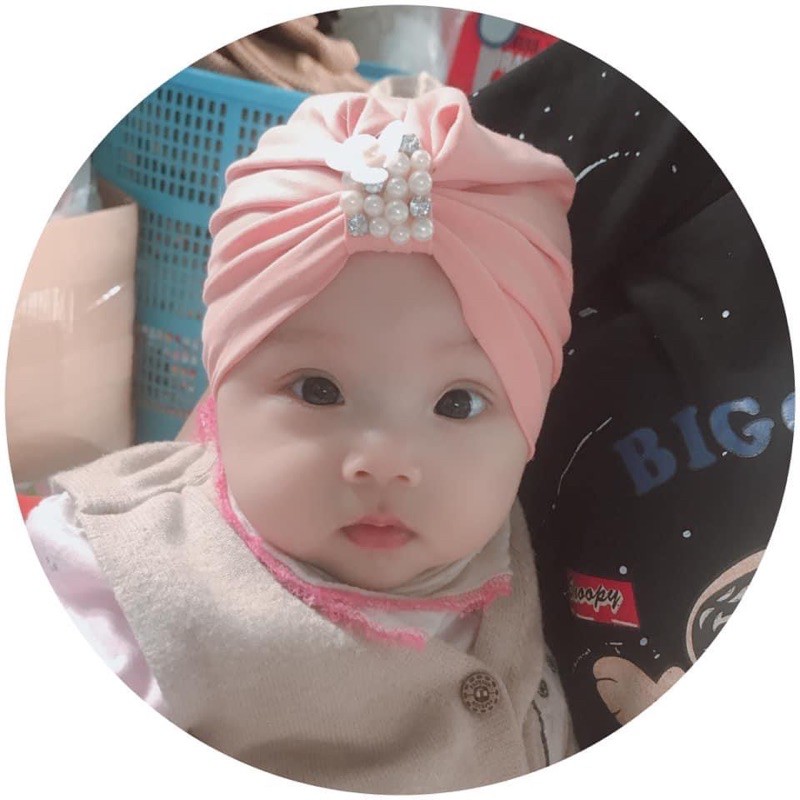 Mũ sơ sinh cho bé yêu ( đính ngọc kèm hoa nhỏ sz 5-10kg)