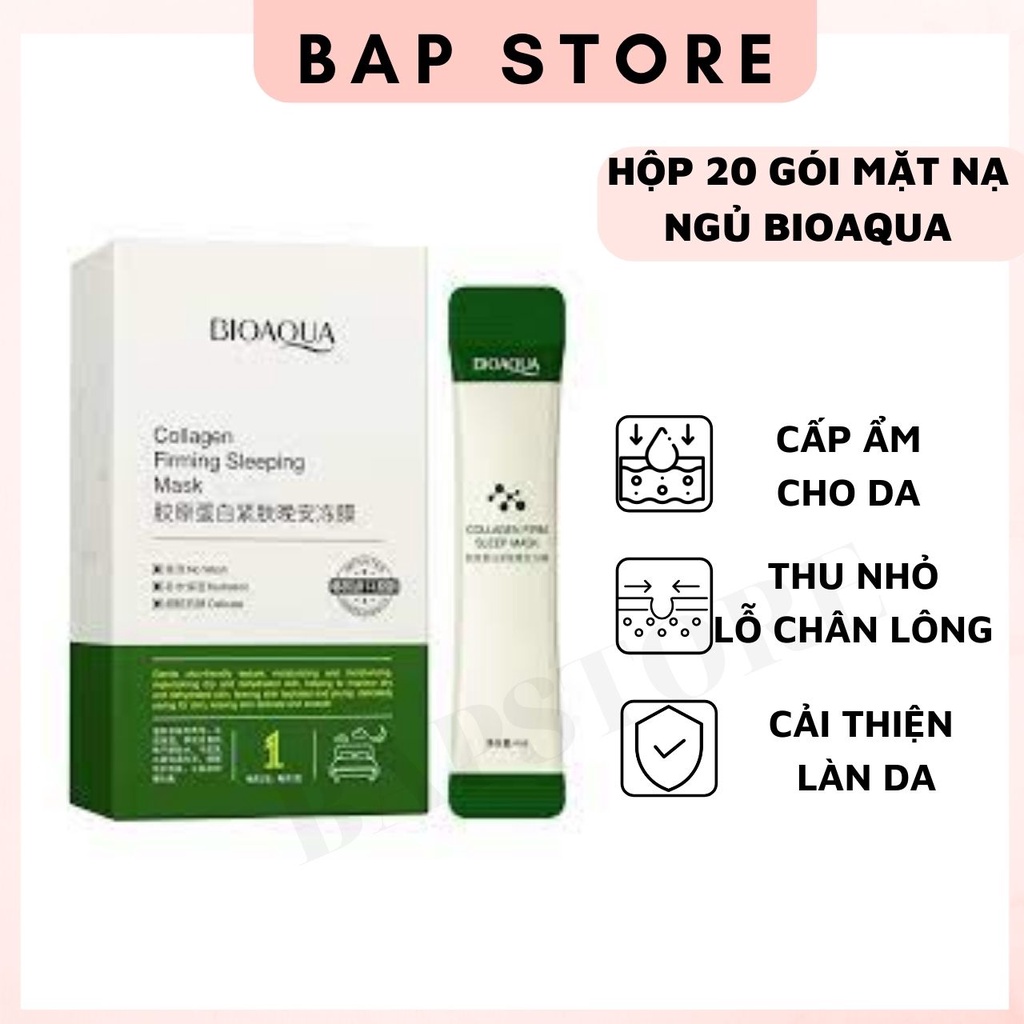 HỘP 20 GÓI MẶT NẠ NGỦ COLLAGEN TÁI TẠO DƯỠNG DA SĂN CHẮC BIOAQUA