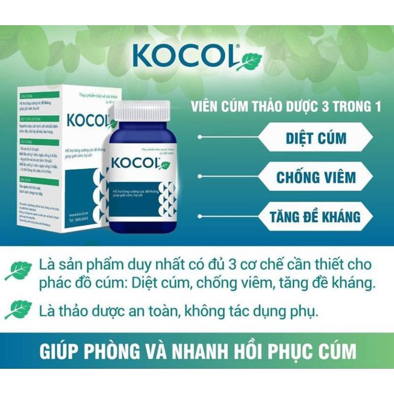 [CHÍNH HÃNG] KOCOL - Hỗ Trợ Tăng Cường Sức Đề Kháng, Giúp Giảm Cảm, Hạ Sốt (Hộp 30 Viên)