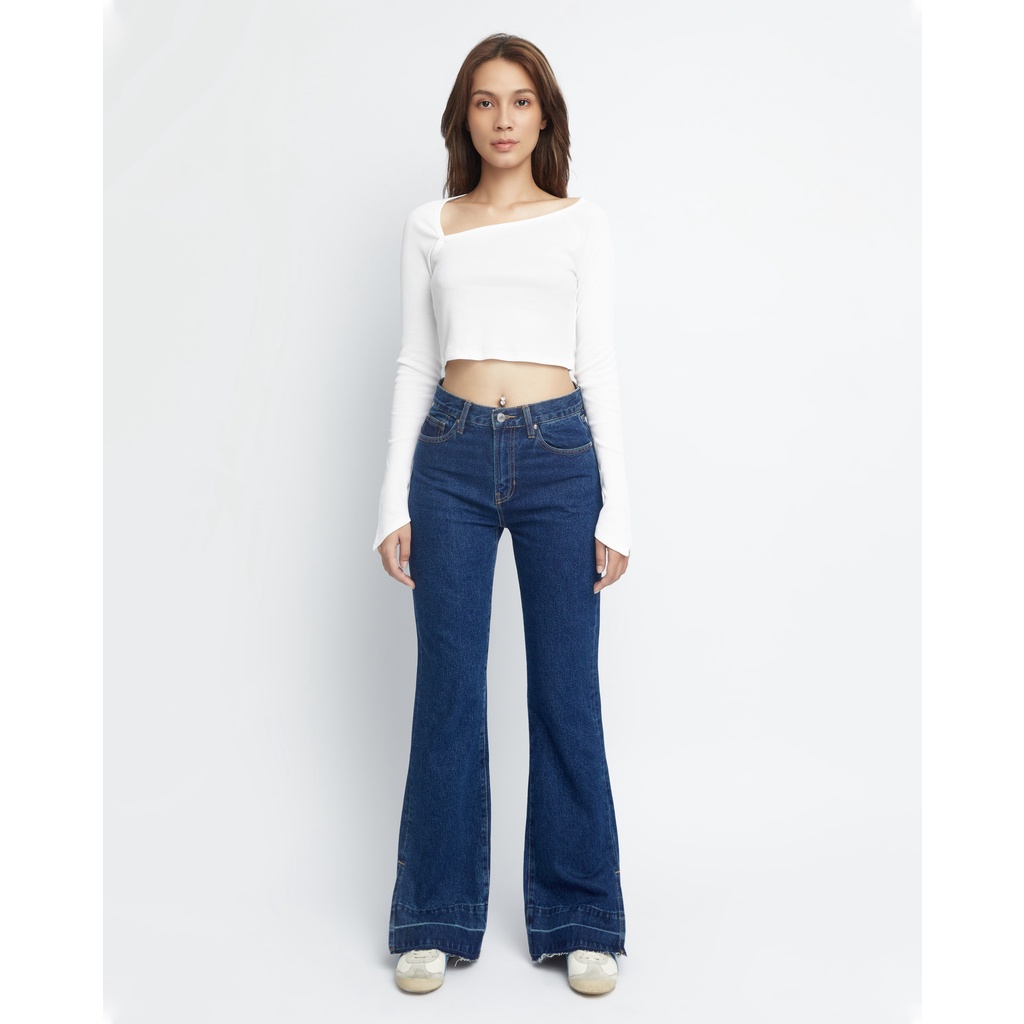 TheBlueTshirt - Quần Jeans Nữ Ống Rộng Xẻ Gấu - Urban Side Slit Jeans - Original Wash