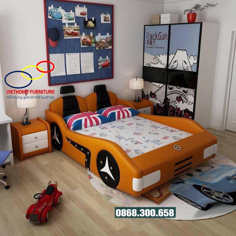 Giường ngủ Chú mèo Hello Kitty cho bé Viethome , giường đơn hình ô tô siêu đẹp - Nội thất Viethome bảo hành 6 năm